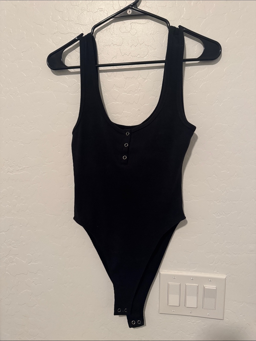 Forever 21 Black Ribbed Snap-Front Tank Bodysuit